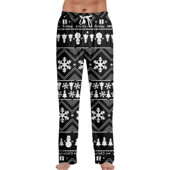 Anime Pajama Pants Sleepwear Casual Drawstring Elastic Waist Pants Comfy Straight Yoga Loose Trousers with Christmas Print, Fashionable Home Bottoms for Adults, Black, M