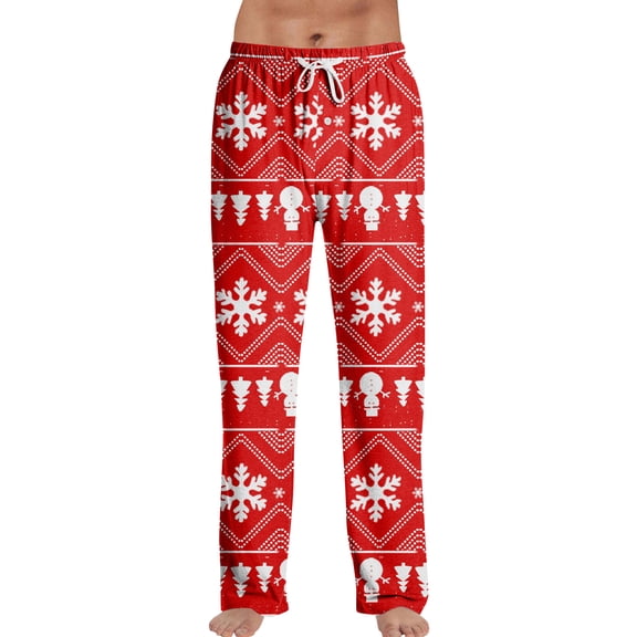 Anime Pajama Pants Sleepwear Casual Drawstring Elastic Waist Pants Comfy Straight Yoga Loose Trousers with Christmas Print, Fashionable Home Bottoms for Adults, Red, XL