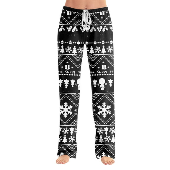 Anime Pajama Pants Sleepwear Casual Drawstring Elastic Waist Pants Comfy Straight Yoga Loose Trousers with Christmas Print, Fashionable Home Bottoms for Adults, Black, 2XL