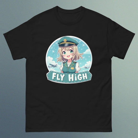 Anime Pilot Lady - Fly High - Design B - Unisex Short Sleeve T-Shirt
