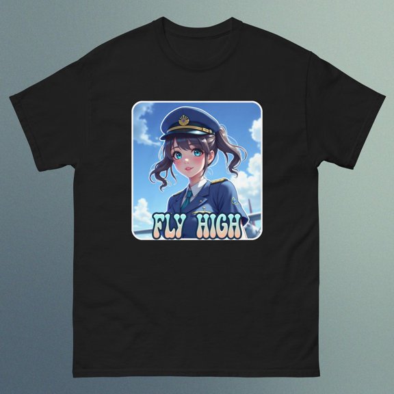 Anime Pilot Lady - Fly High - Design C - Unisex Short Sleeve T-Shirt