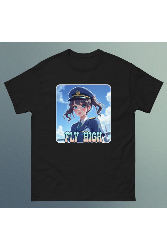 Anime Pilot Lady - Fly High - Design C - Unisex Short Sleeve T-Shirt