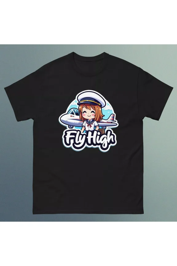 Anime Pilot Lady - Fly High - Design D - Unisex Short Sleeve T-Shirt | eBay