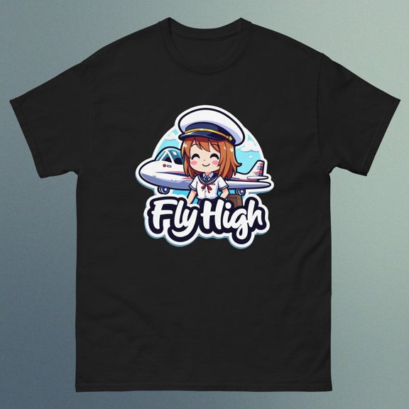 Anime Pilot Lady - Fly High - Design D - Unisex Short Sleeve T-Shirt
