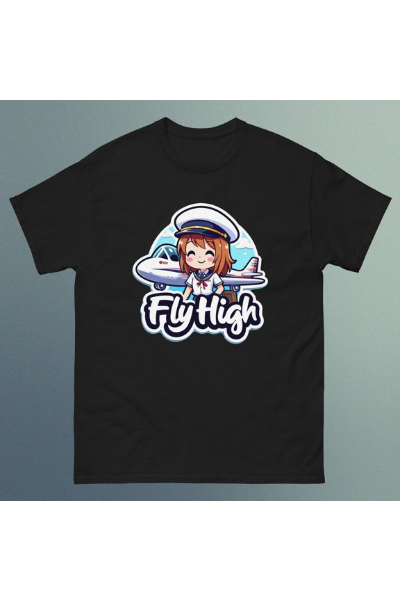 Anime Pilot Lady - Fly High - Design D - Unisex Short Sleeve T-Shirt
