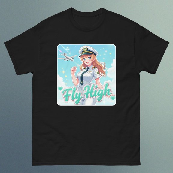Anime Pilot Lady - Fly High - Design F - Unisex Short Sleeve T-Shirt