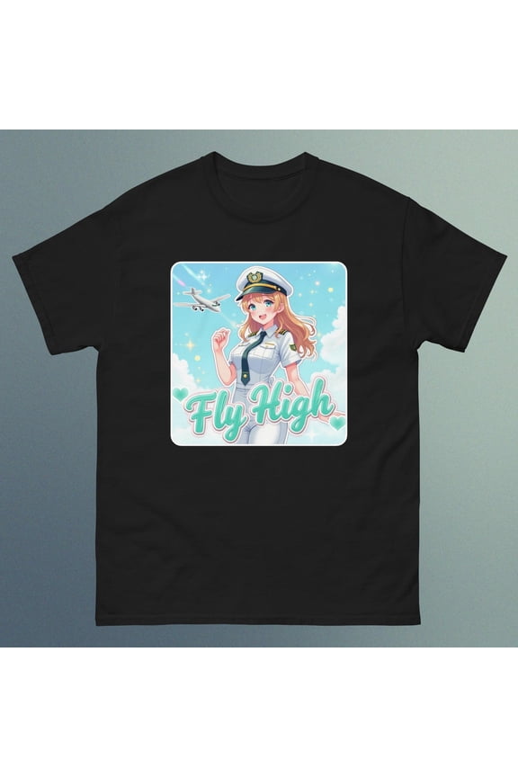 Anime Pilot Lady - Fly High - Design F - Unisex Short Sleeve T-Shirt