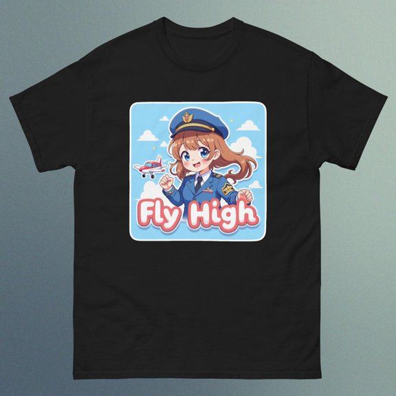 Anime Pilot Lady - Fly High - Design G - Unisex Short Sleeve T-Shirt