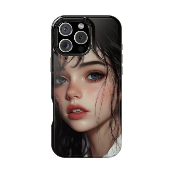 Anime Portrait Beauty Girl Jet Black Hair Stylish Art Case for iPhone 17 16 15 14 13 12 11 Pro Max
