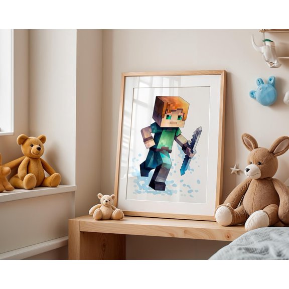 Anime Poster Minecraft Wall Art – Pixel Style Gaming Print 8x12 UNFRAMED