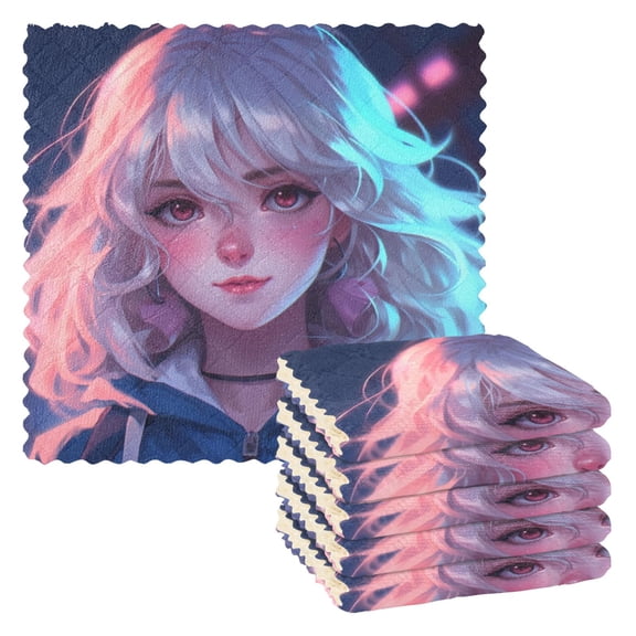 Anime Pretty Girl Kitchen Cloth Dish Towels for Drying Washing Absorbent Dish Rags 6 Pack
