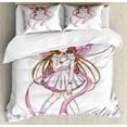 thumbnail image 1 of Anime Queen Size Duvet Cover Set, Cartoon Illustration of a Pixie Character with Hearts and Wings Fantastic Fairy Angel, Decorative 3 Piece Bedding Set with 2 Pillow Shams, Multicolor, by Ambesonne, 1 of 3