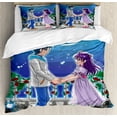 thumbnail image 1 of Anime Queen Size Duvet Cover Set, Illustration of Romantic Couple Holding Hands under Moonlight Love in Manga Themed Print, Decorative 3 Piece Bedding Set with 2 Pillow Shams, Multi, by Ambesonne, 1 of 3
