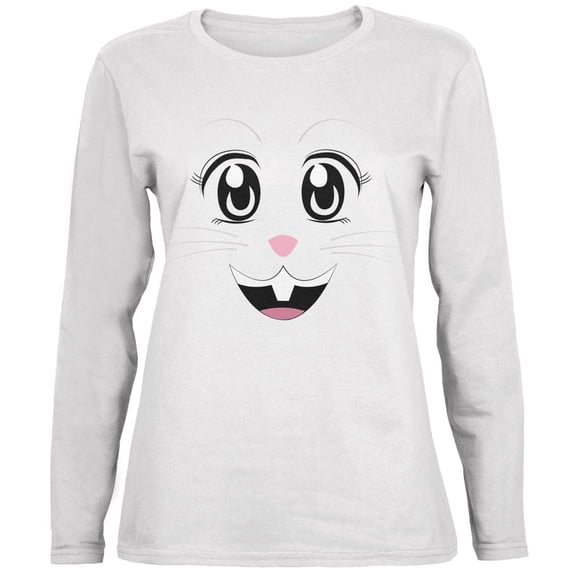 Anime Rabbit Face Usagi White Womens Long Sleeve T-Shirt - Large