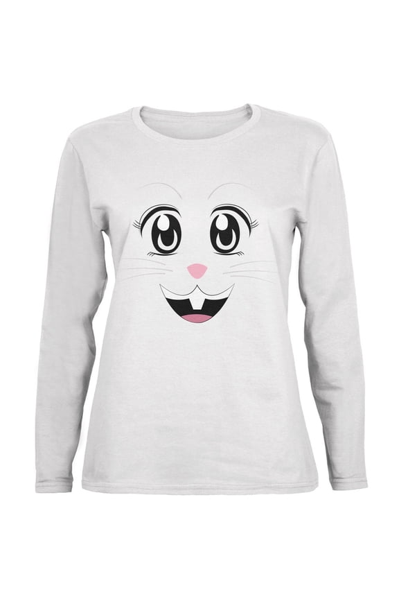 Anime Rabbit Face Usagi White Womens Long Sleeve T-Shirt - Medium