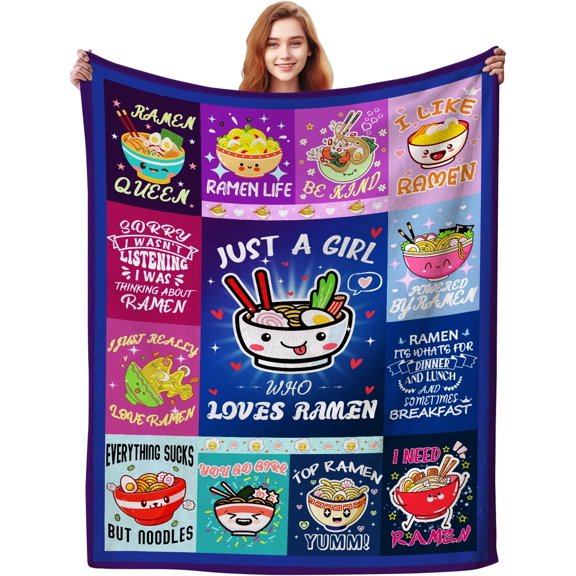 Anime Ramen Blanket Soft Lightweight Cartoon Ramen Flannel Throw Blankets Bed Bedding Christmas Birthday Gifts for Teen Girls Boys Kids Women Adults 60"x50"