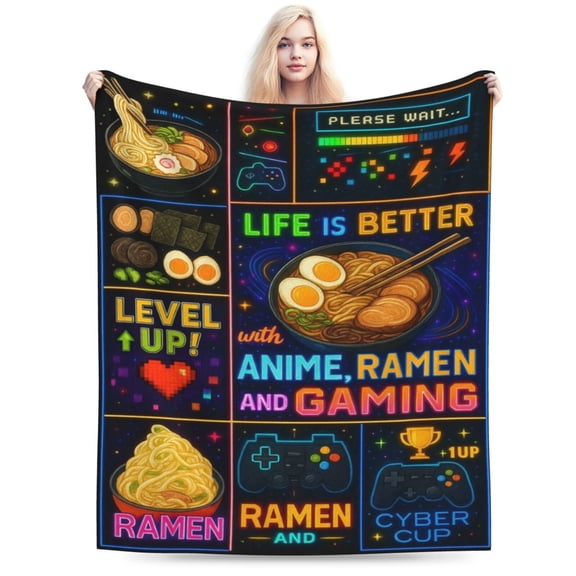 Anime Ramen Gaming Blanket , Anime Ramen Lover Gaming Gifts for Men, Funny Food Game Controller Blankets, Soft Cozy Lightweight Throw Blanket forWomen 50x40