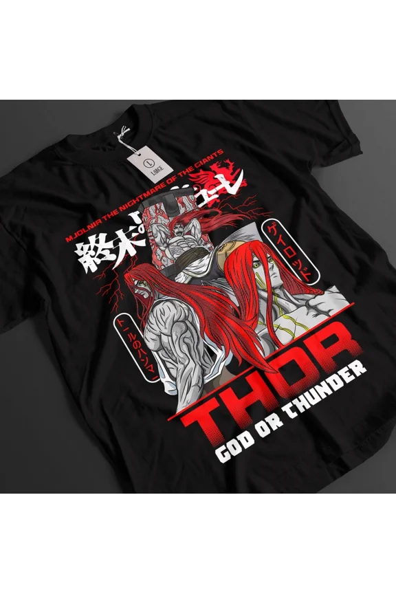 Anime Record Of Ragnarok Thor Red Black T-Shirt, Gift For Otaku