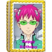 Anime Saiki Pink Hair Image Edible Birthday Cale Topper Frosting Sheet