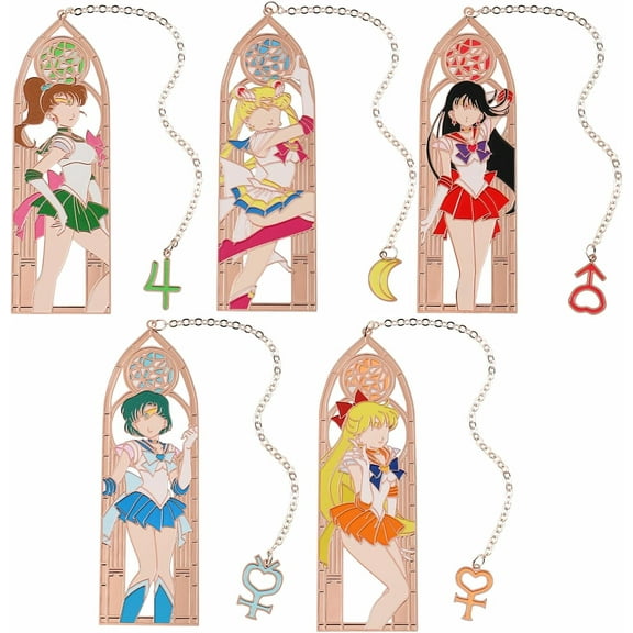 Anime Sailor Magic Stick Moon Bookmarks, Cartoon Girls Creative Hollow Bookmark, Magical Girl Page Mark Bookmarks Set for Students Teachers,5Pcs A