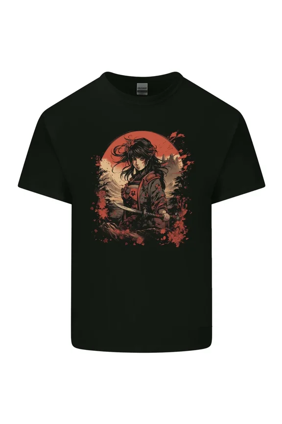 Anime Samurai Girl Fantasy Warrior Graphic Light Cotton Tee Shirt,for unisex up to 5XL
