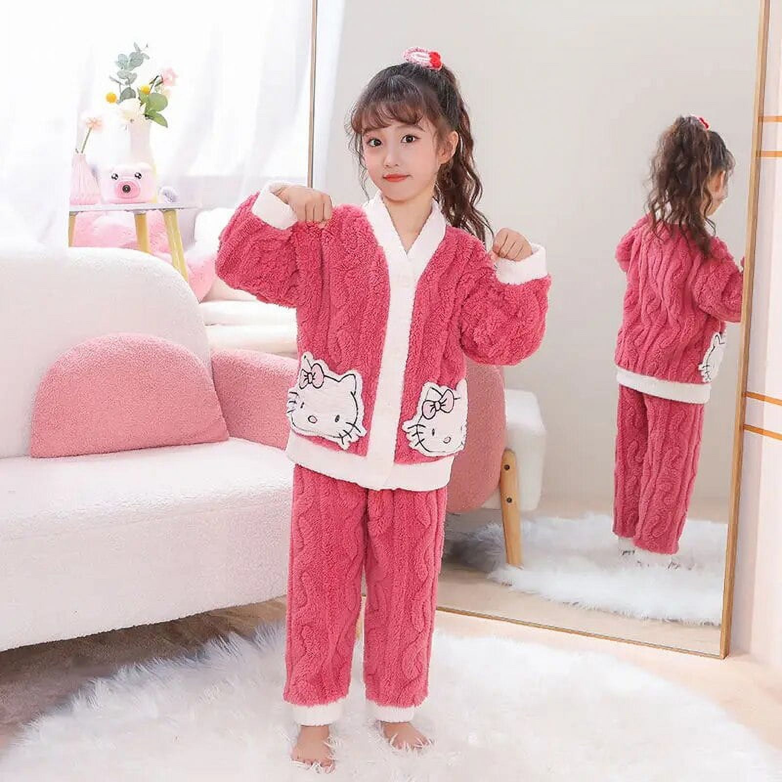 Anime Sanrio Hello Kitty Cinnamoroll Girls Pajamas Kuromi Flannel