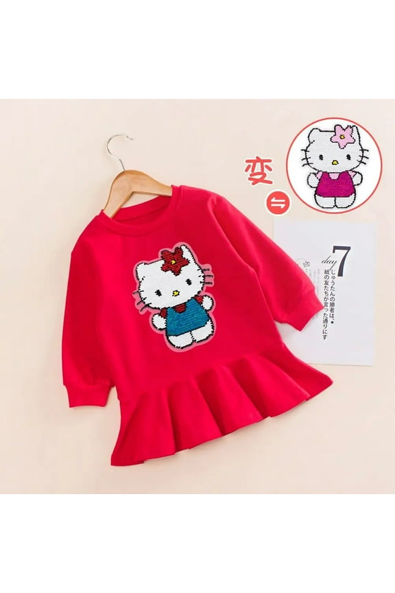Anime Sanrio Hello Kitty Girls Dress Kids Gauze Skirt Princess Dress Long Sleeve Sweatshirt Spring Autumn Children's Clothing