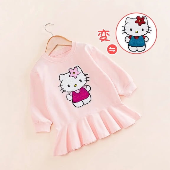 Anime Sanrio Hello Kitty Girls Dress Kids Gauze Skirt Princess Dress Long Sleeve Sweatshirt Spring Autumn Children's Clothing