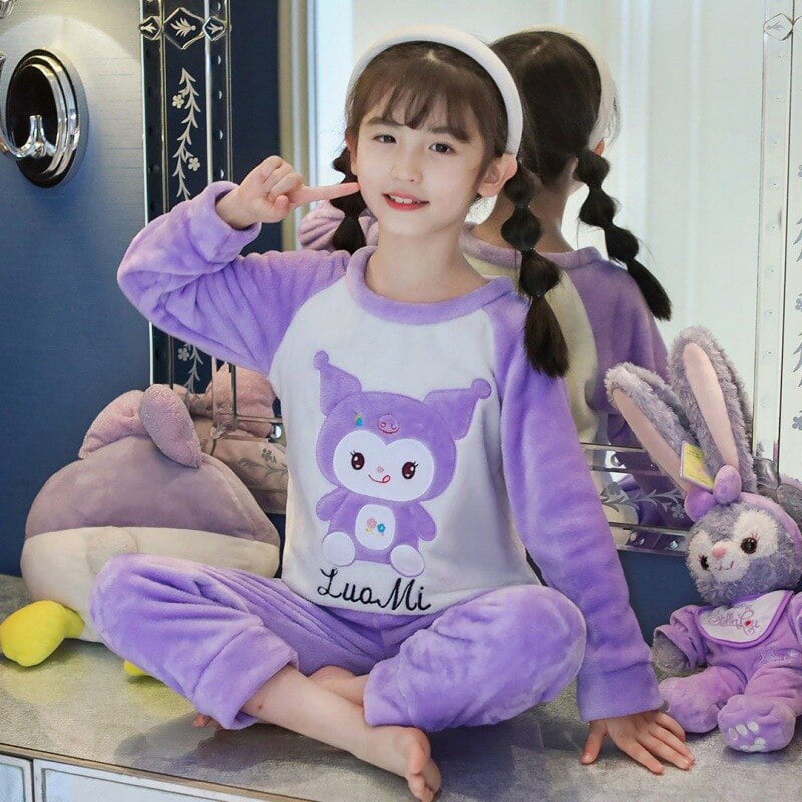 Anime Sanrio Hello Kitty Girls Pajamas Kuromi My Melody Coral Velvet ...