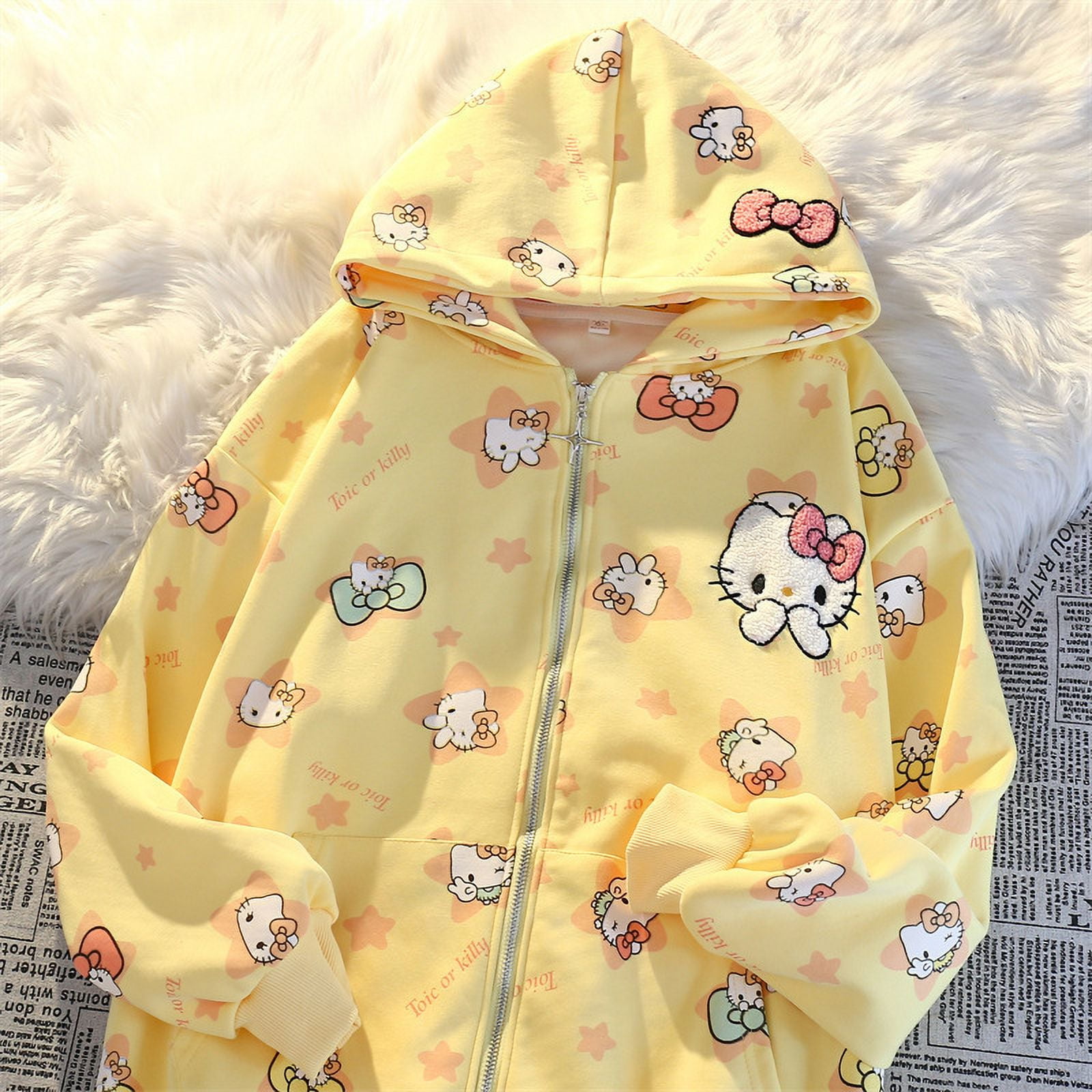 Anime Sanrio Hello Kitty Hooded Cardigan Jacket Kawaii Girl Autumn