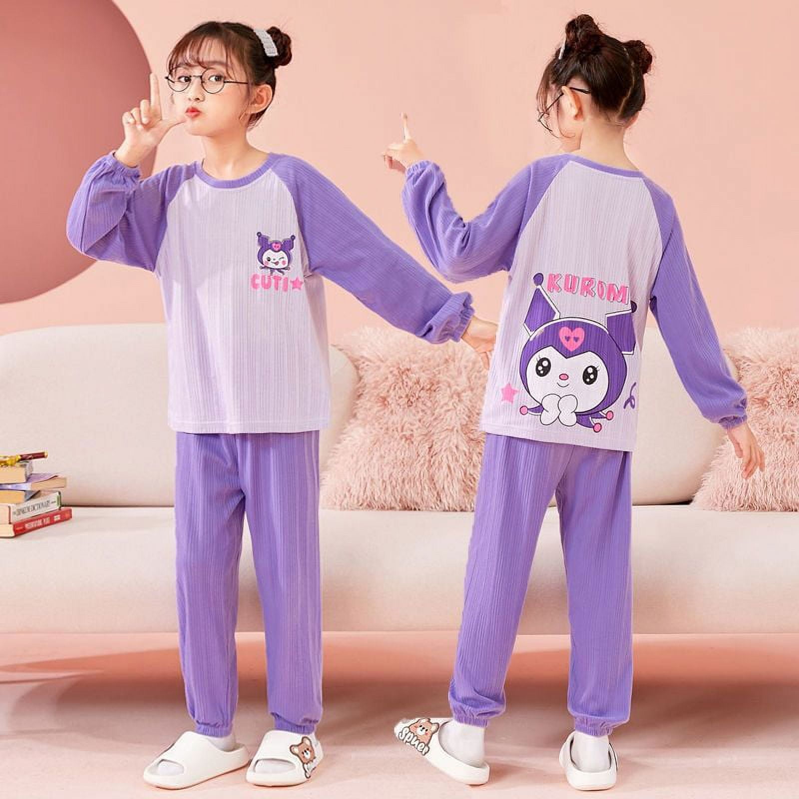 Sanrioes Anime Cinnamoroll Kuromi Children Pajamas Sets Cartoon