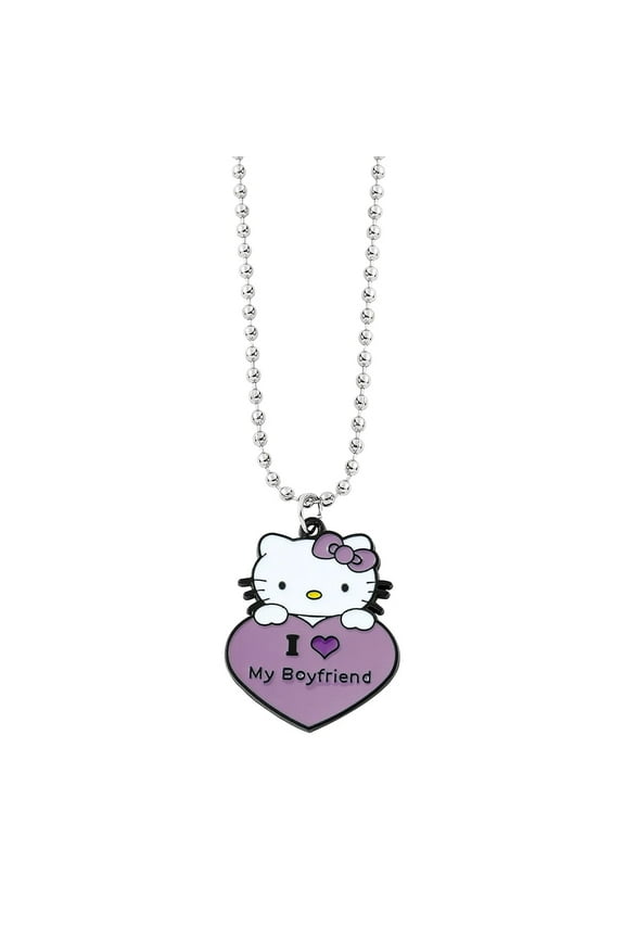 Anime Sanrio Hello Kitty Necklace Cartoon Kitty White Metal Badge Heart Shape Pendant Beads Chain Necklace for Couple Jewelry