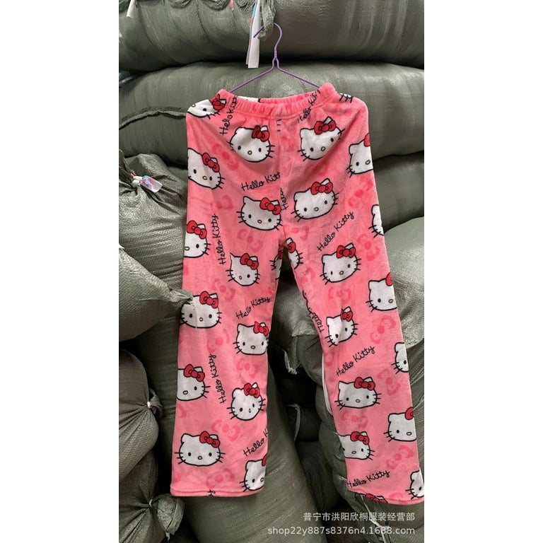 Sanrio Hello Kitty Pajamas Pants Black Pink Anime Flannel Women Warm Woolen  Whitecartoon Casual Home Pants Autumn Girls Trousers - AliExpress