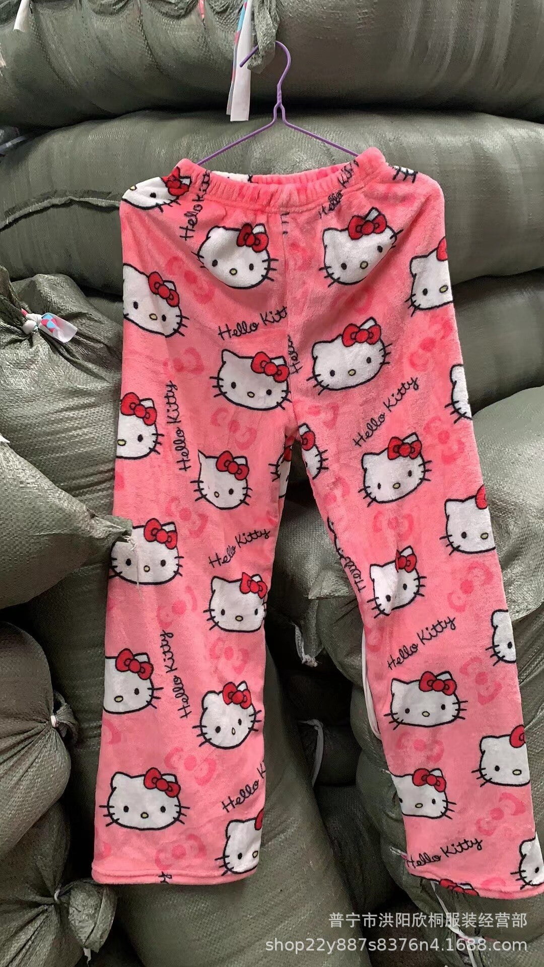 Fashion HelloKitty Pajamas Black Pink Anime Flannel Women Warm Home Pant  Autumn