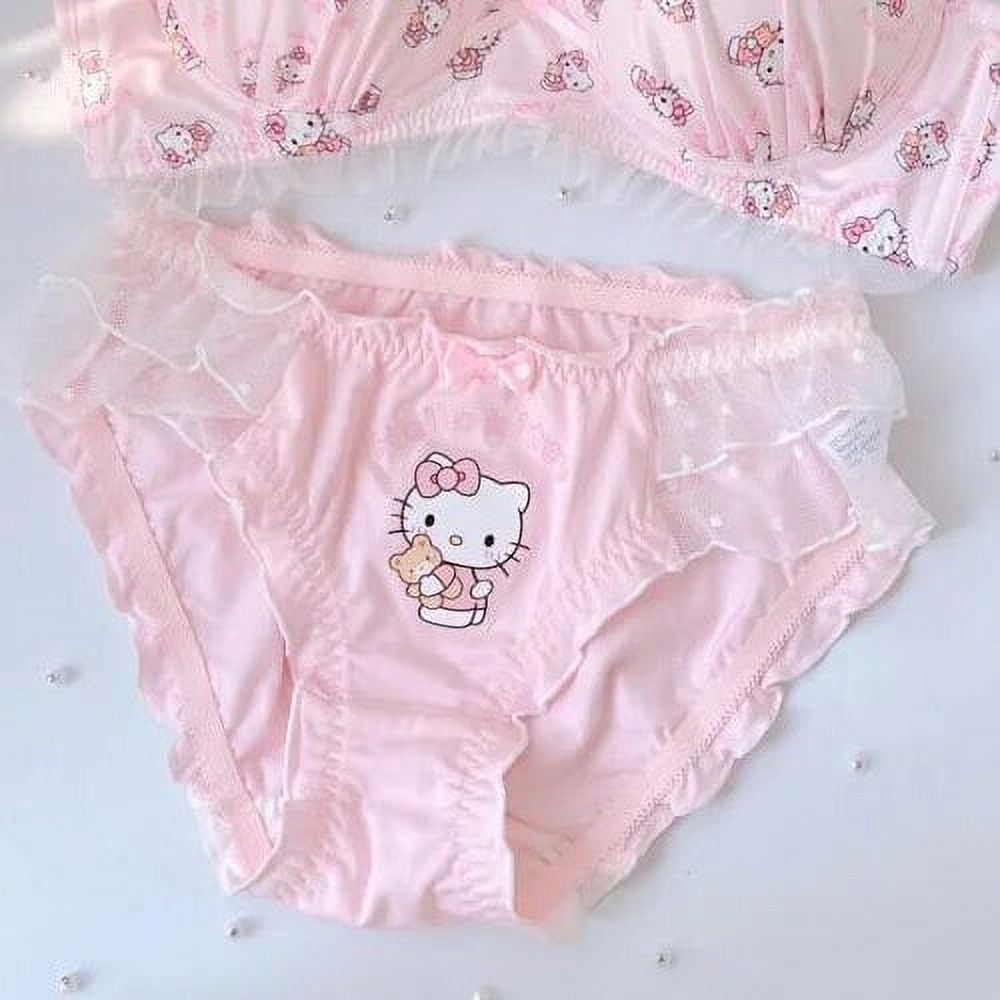 Anime Sanrio Hello Kitty Underwear Set Girl Thin Sweet Lace Bra No Rims  Gather Together Anti-sagging Girly Heart Lace Briefs 
