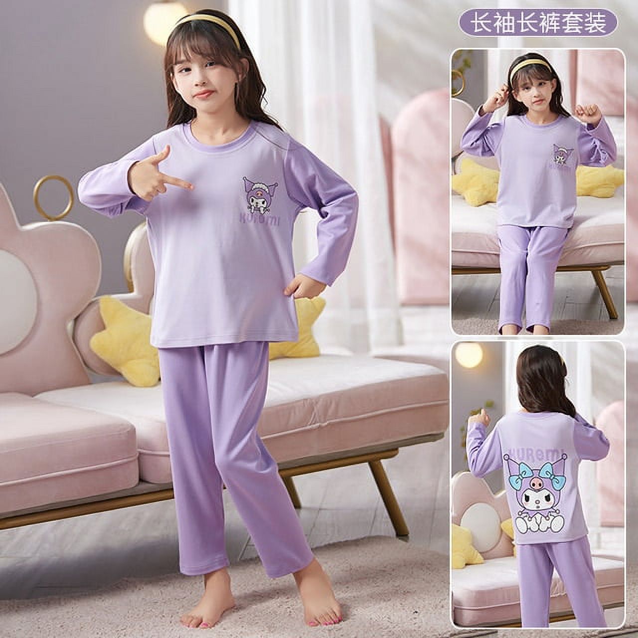 Anime Sanrio Kuromi Girls Pajamas Cinnamoroll Hello Kitty Nightwear