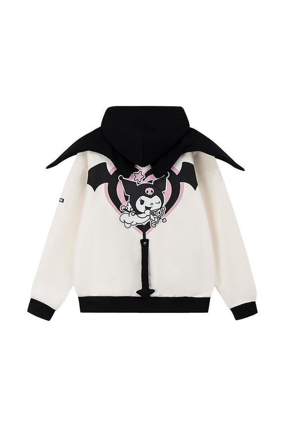 Anime Sanrio Kuromi Hooded Sweatshirt Jacket Female Winter Plus Velvet Cartoon Printing Fashion Hoodie Zipper Sweatshirt Jacket