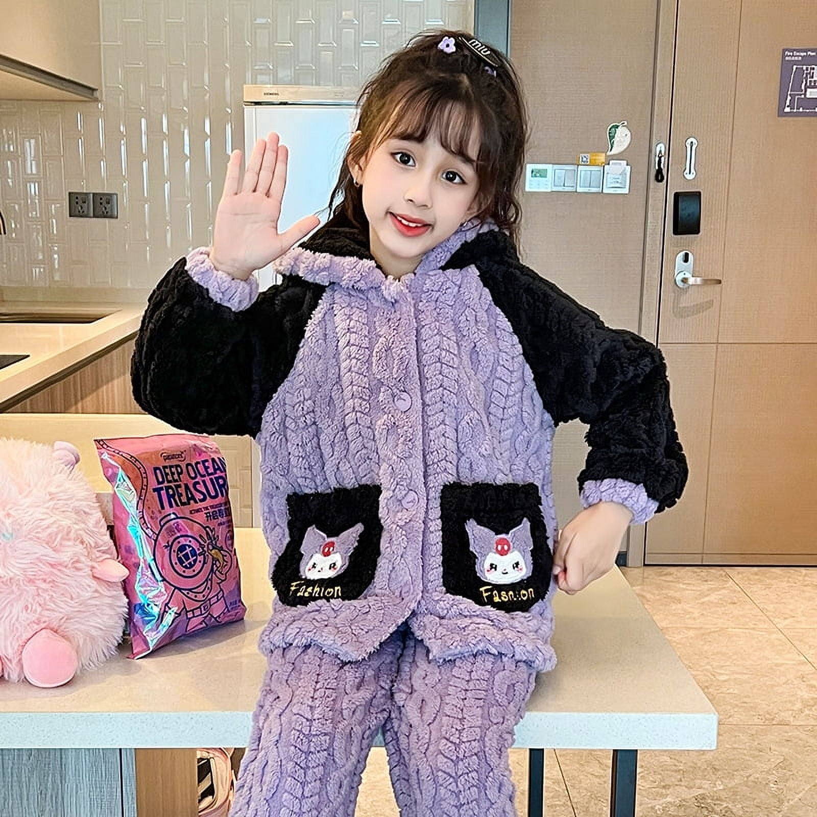 Anime Sanrioed Kids Coral Velvet Pajama Cinnamoroll Kuromi Melody ...