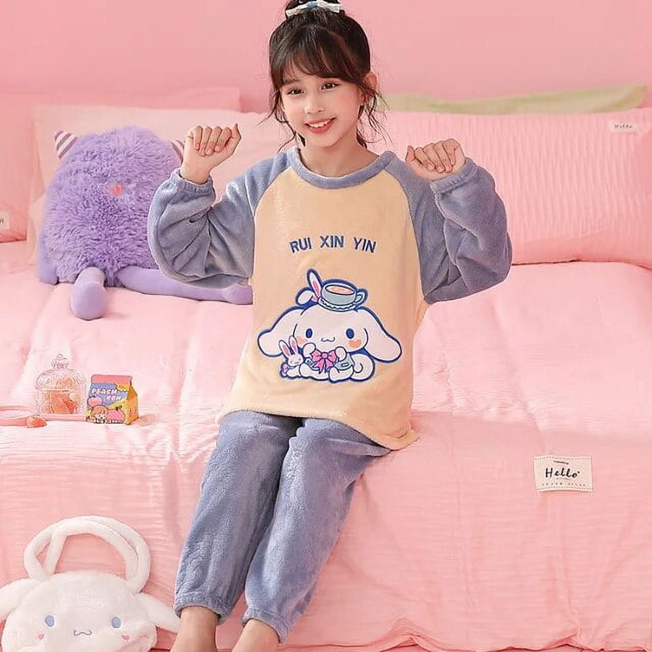 Anime Sanrios Children Flannel Homewear Cartoon Kuromi Cinnamoroll My ...