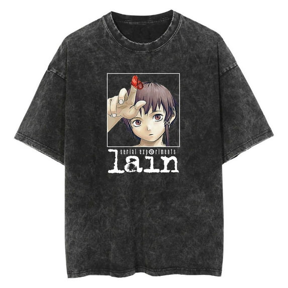 Anime Serial Experiments Lain Washed Vintage T-Shirt Merch Casual Short Sleeved T Shirt Unisex TShirt