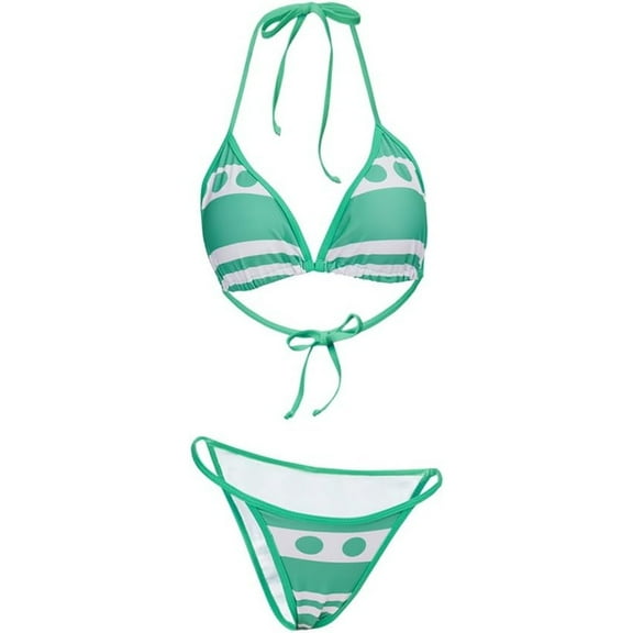 Anime Sexy Green Swimsuit Bikini Two-Piece Set Swimwear Women Bathing Suit