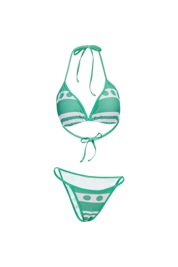 Anime Sexy Green Swimsuit Bikini Two-Piece Set Swimwear Women Bathing Suit