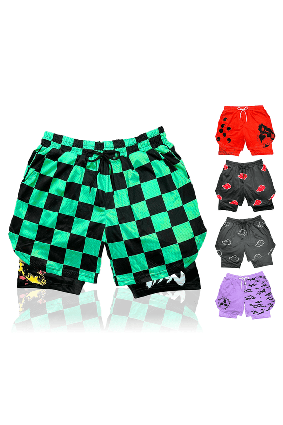 Anime Shorts - Breathable Mesh Basketball Workout Sweat Stretch Compression Lined Workout Gym Short with Soft Pockets and Towel Holder (S-GreenT)
