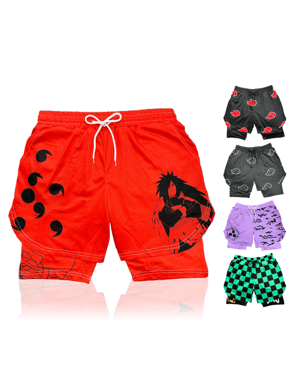 Anime Shorts - Breathable Mesh Basketball Workout Sweat Stretch Compression Lined Workout Gym Short with Soft Pockets and Towel Holder (S-RedM)