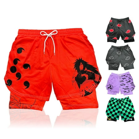 Anime Shorts - Breathable Mesh Basketball Workout Sweat Stretch Compression Lined Workout Gym Short with Soft Pockets and Towel Holder (XL-RedM)