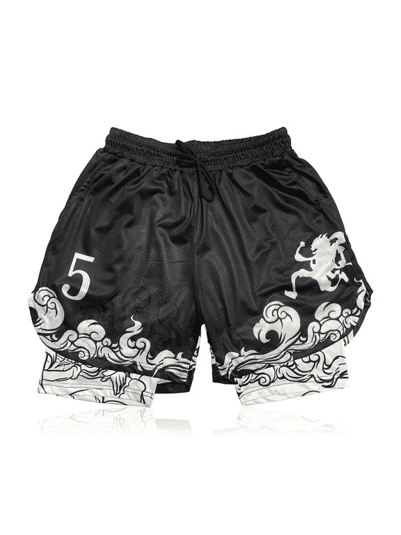 Anime Shorts - Breathable Mesh Running Gear Sweat Gym Short, Stretch Compression Lined Swim Trunks Men Women Workout Basketball Athletic Sport Graphic with Soft Pockets and Towel Holder-XL