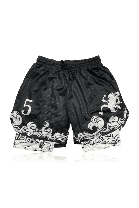 Anime Shorts - Breathable Mesh Running Gear Sweat Gym Short, Stretch Compression Lined Swim Trunks Men Women Workout Basketball Athletic Sport Graphic with Soft Pockets and Towel Holder-L