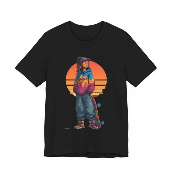 Anime Skater Girl Sunset Skateboard Streetwear Graphic Unisex T-shirt