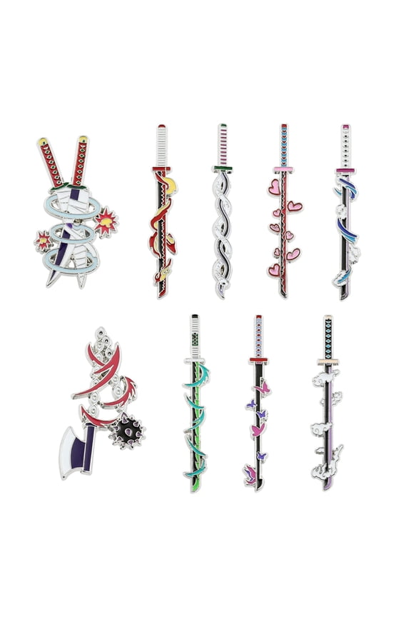 Anime Slayer Pin Set - Cartoon Figures 9 Hashiras Mini Katana Sword Enamel Pin Jewelry Men Women