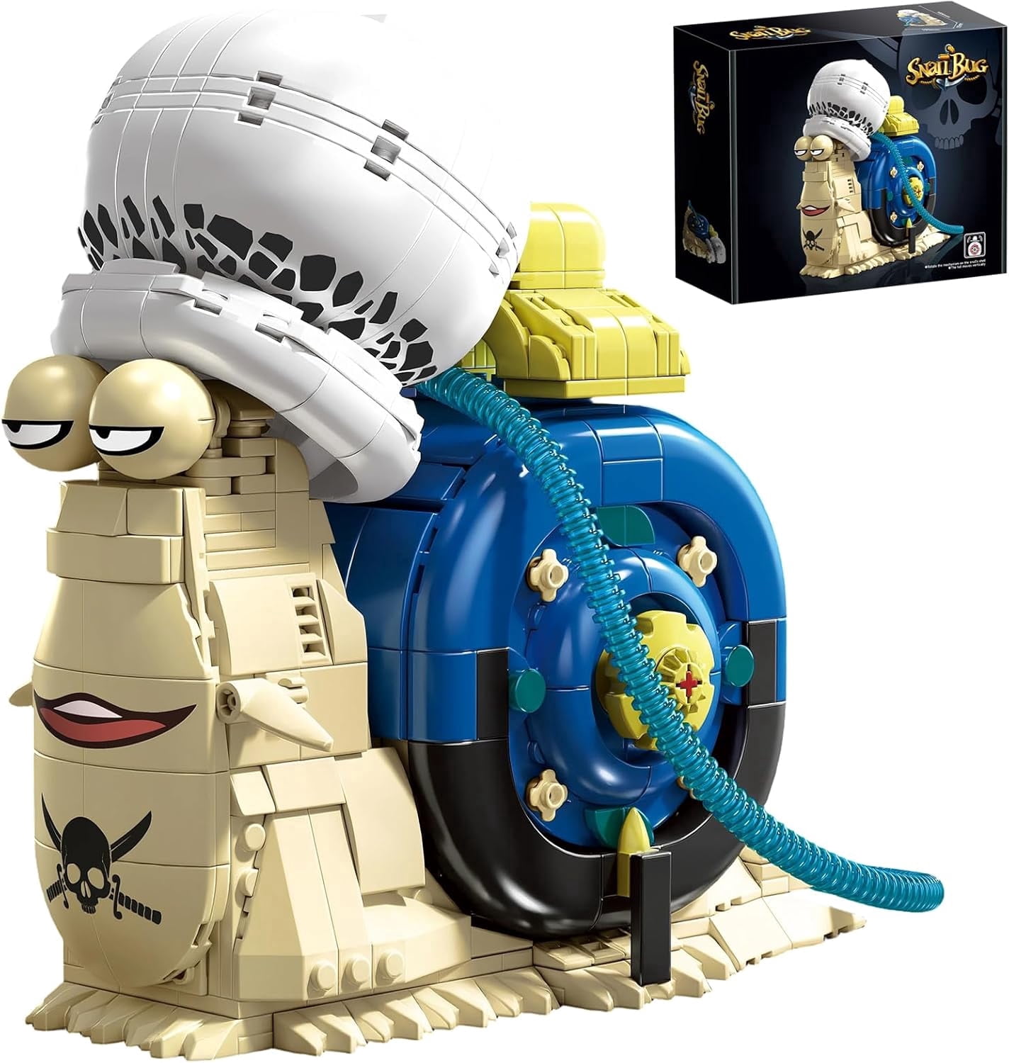 Anime Snail Phone Bug Building Kit 701 PCS Pirate Transponder Snail Model with Spotted Hat & Blue Shell Creative Cartoon Animal Figure Construction Toy Manga Desk Decor